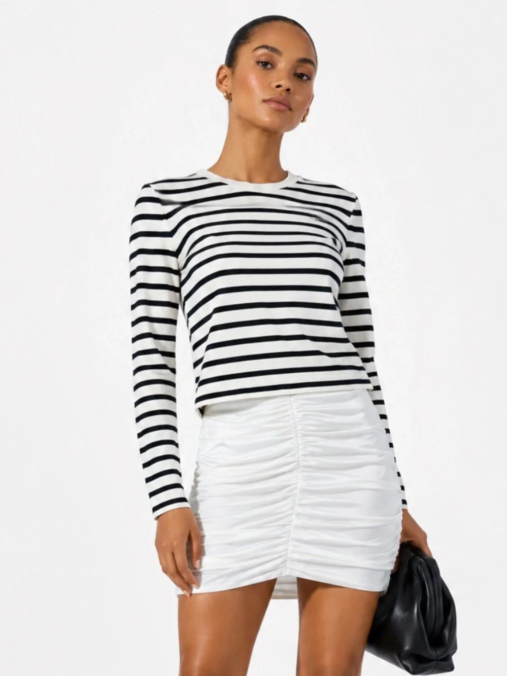 COS 100% Cotton Striped Long Sleeve Top in Black & White